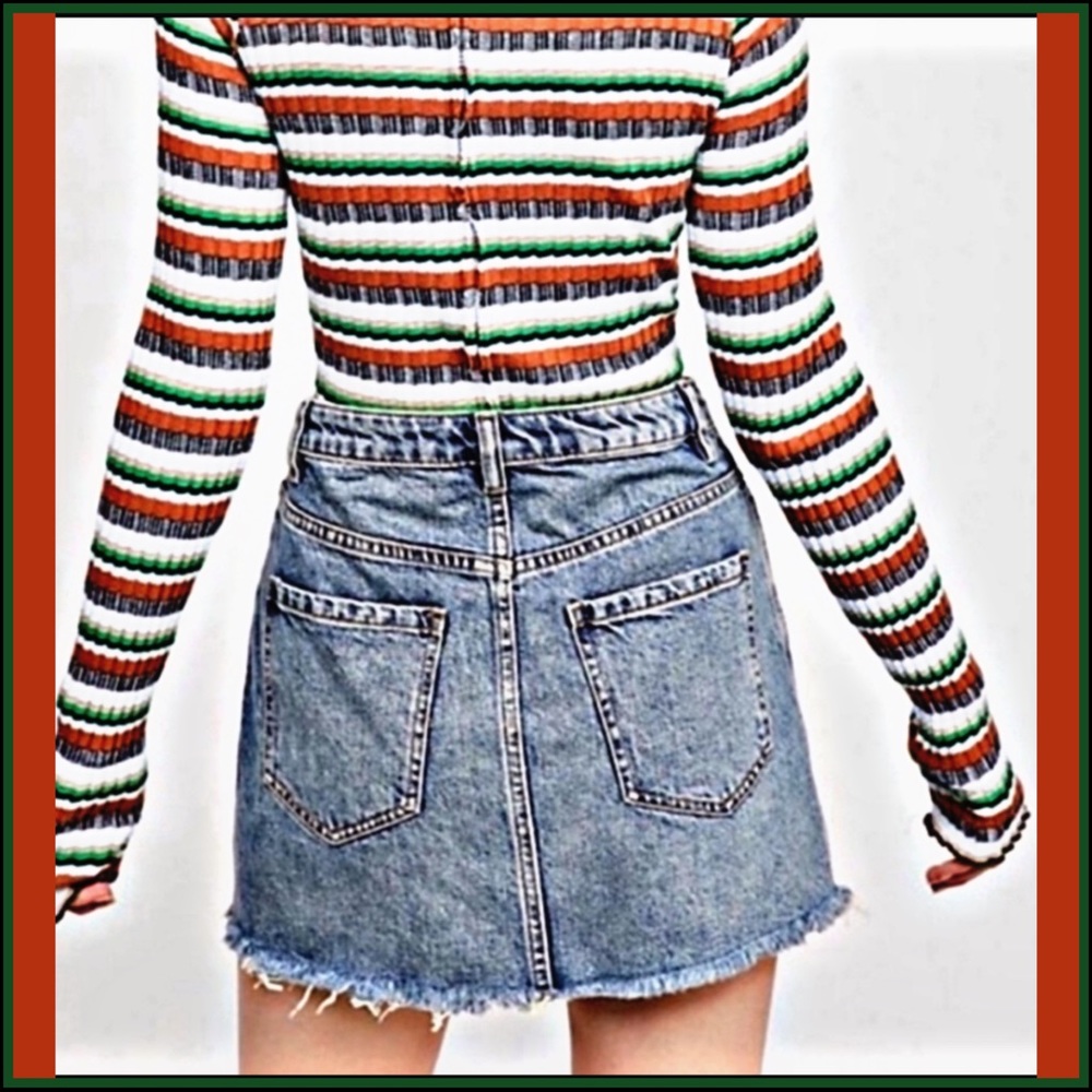 FREE PEOPLE ZIP UP BOHO DENIM SKIRT Sz 27 - Picture 7 of 13